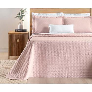 Imagem de Cobre Leito Casal Box King Percale Bordado Colcha Lisa Verity 3 Peças 