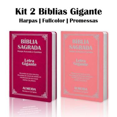 Imagem de Kit 2 Biblias Sagrada Letra Gigante Luxo Popular - Pink e Rosa- Com Ha