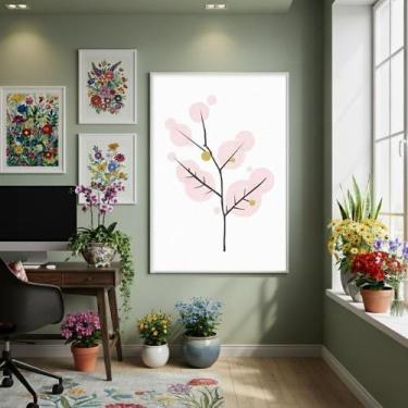 Imagem de Quadro Decorativo Arte Abstrata Árvore 70X50Cm Mold Branca - Quadros O