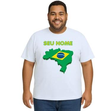 Imagem de Camiseta Brasil Mapa Com Nome Estampa Personalizada - UseP4, Branco, P