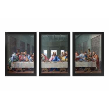 Imagem de Kit 3 Quadros Decorativos Com Moldura Jesus Fé Santa Ceia