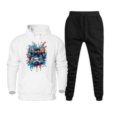 Imagem de Conjunto de Frio Moletom Plus Size Masculino Blusa Com Capuz Canguru e Calça Comprida B...