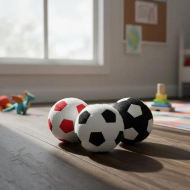 Imagem de Trio Bola De Futebol De Pelúcia Colorida Vermelha Branca - Elza Lemos