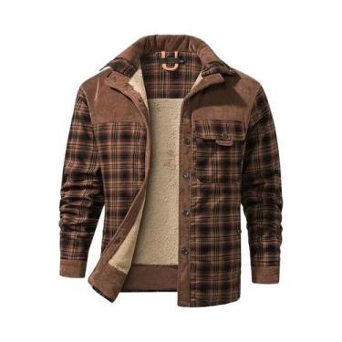 Imagem de Jaqueta Masculina Xadrez Grossa E Quente Com Forro De Lã, Casaco Casua