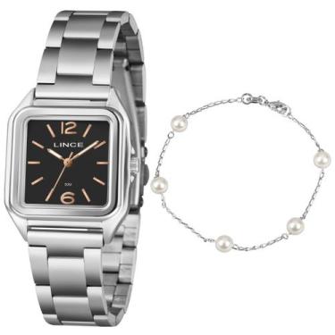 Imagem de Kit relógio lince feminino quadrado prata lqmm060l30 p2sx