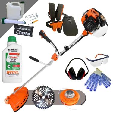 Imagem de Roçadeira Profissional Lateral Terra GR520XP À Gasolina 2T 52cc 2,5HP Com Lâmina de Vídia 40 Dentes e Carretel Nylon + KIT EPI + ÓLEO STIHL 2T