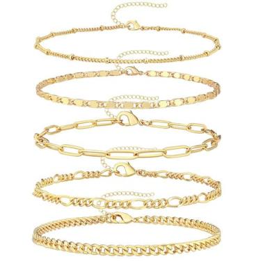 Imagem de Tornozeleira Gokeey banhada a ouro 14K, ajustável, com camadas