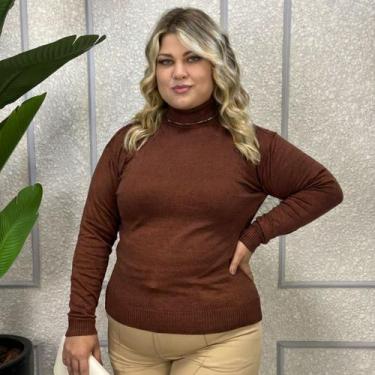 Imagem de Suéter Feminino Tricô Lã Manga Longa Cacharrel Inverno Liso - EXPOSIÇÃ