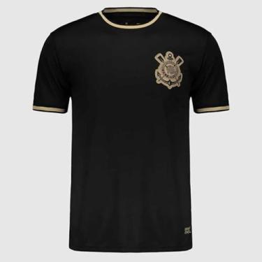 Imagem de Camiseta corinthians gola e punho dourado símbolo coimbra -, Preto, GG