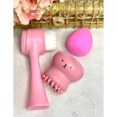 Imagem de Kit Escova de Limpeza Facial + Esponja Polvinho e Esponja para Maquiag