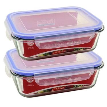 Imagem de Kit 2 Potes De Vidro Retangular Tampa Hermética 900ML - HAUSKRAFT