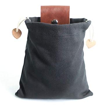 Imagem de MAOGEAR Bolsa de forrageamento, bolsa de forrageamento de cogumelos encerada, impermeável, pequena bolsa de couro, bolsa de caça, pochete para adestramento de cães (preta)