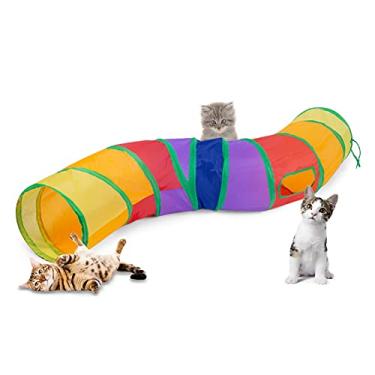 Imagem de Sheldamy Túnel de Gato, Túnel S-2 Way para Gatos Interativos, Túnel Dobrável, Casa de Gato Labirinto de Brinquedo Interativo com 1 Bola de Brinquedo para Gatos, Filhotes, Gatinhos, Coelho (Multicolor)