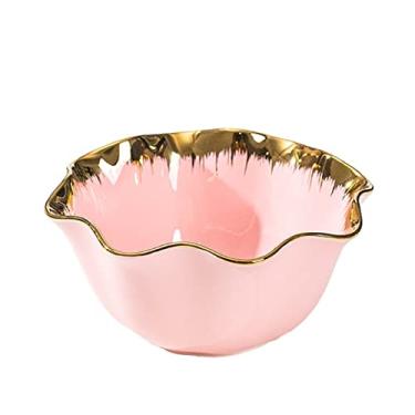 Imagem de Tigela de salada de frutas louça de cerâmica tigela de sobremesa criativa tigela de sopa quente doméstica (cor: rosa, tamanho: P/400ml)