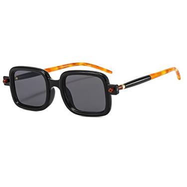 Imagem de Óculos de Sol Quadrado Retrô Moda Feminina Masculino Luxo Óculos Claros Armação Famale Retângulo Tons UV400, Preto Cinza, A