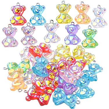 Imagem de 20 peças de pingentes de urso de resina colorido pingente de urso de pelúcia pingente de urso berloques para joias faça você mesmo brincos colar pulseira chaveiros fabricação e artesanato, Resina