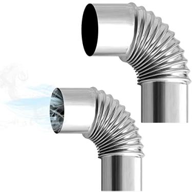 Imagem de TourKing Chaminé de tubo de fogão de cotovelo de 90 graus, 2 peças de tubo de aço inoxidável 304 para forno de chaminé, tubo adaptador de combustão, acessórios de fogão de madeira para acampamento ao
