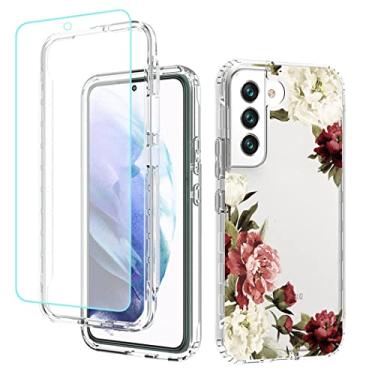 Imagem de Tothedu Capa de telefone para Galaxy S22 Plus, Samsung S22+ SM-S906U capa com protetor de tela de vidro temperado, capa protetora de corpo inteiro padrão floral transparente para Samsung Galaxy S22 Plus 5G (flor)