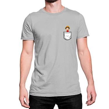 Imagem de Camiseta T-Shirt One Piece Pocket Bolso Chápeu Algodão Cor:Cinza;Tamanho:M