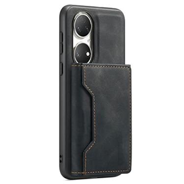 Imagem de KVIBEO Capa para Huawei P50/P50 Pro, 2 em 1, capa de telefone carteira de couro de luxo destacável com compartimentos para cartões e suporte, proteção de fivela magnética à prova de choque, preta, P50 de 6,5 polegadas