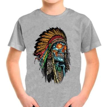 Imagem de Camiseta Caveira Mexicana Skull Cinza Infantil01 - Design Camisetas