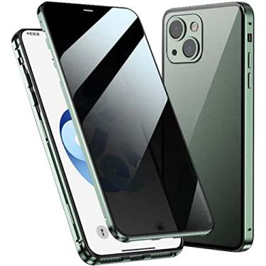 Imagem de HOUCY Capa de telefone vítreo magnética de dupla face de privacidade anti espiar, para Apple iPhone 14 Plus (2022) capa de vidro temperado dupla face de 6,7 polegadas (cor: verde)