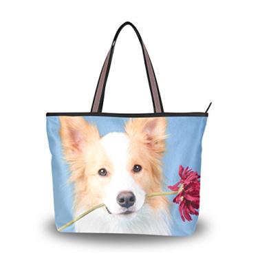 Imagem de Bolsa feminina com alça superior fofa para cães com flor e bolsa de ombro, Multicolorido., Large