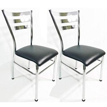 Imagem de Kit 2 Cadeiras de COZINHA com reforço cromada assento preto - Poltronas do Sul