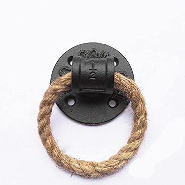 Imagem de Simples Morden Iron Pipe Flange Puxar Alça Puxador De Porta Com Corda Loft Portão Estilo Da Indústria Desdobrar Instalar Para Porta Interior, Preto