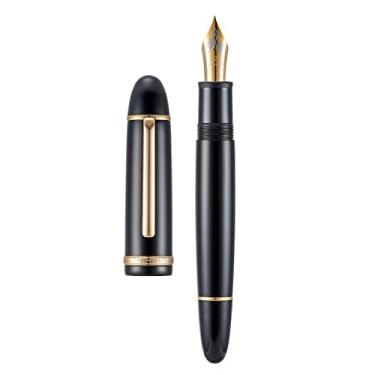 Imagem de Jinhao X159 Caneta-tinteiro de acrílico preto nº 8 ponta extrafina acabamento dourado para escrever e caligrafia com bolsa para caneta e conversor de tinta de refil
