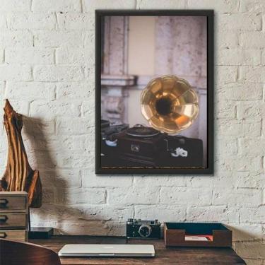 Imagem de Quadro Fotografia Gramofone 33X24 Com Vidro - Madeira Preta