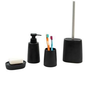 Imagem de kit banheiro saboneteira e escova sanitária 4 pçs - oikos