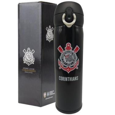 Imagem de Garrafa Térmica Corinthians 420ml Squeeze Agua Café Caminhada Academia Viagem Trabalho Oficial