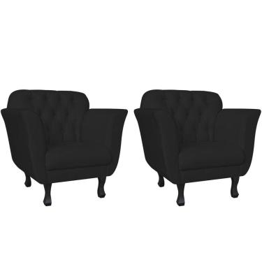 Imagem de Kit 2 Poltronas Decorativa Dália Suede Preto Pés Madeira Ms Decor