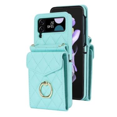 Imagem de Para Samsung Galaxy Z Flip 5 4 3 Flip5 Flip4 Flip3 5G Crossbody Case Anel Bloqueio Organ Card Holder Cordão Capa de Couro, Verde, Para Galaxy Z Flip4