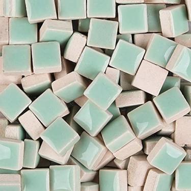 Imagem de PINUO&KE 200 peças / 200 g formas quadradas 1 x 1 cm mosaico de cerâmica quadrado para artesanato, vitrais coloridos para projetos de mosaico - verde claro