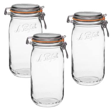 Imagem de Frasco de vidro francês para conserva Le Parfait Super Jar, corpo redondo, com tampa hermética, boca larga, transparente (1,4 L, pacote com 3)