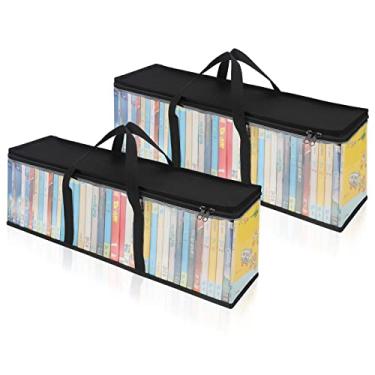 Imagem de CCidea Bolsas de armazenamento de DVD (conjunto de 2) estojo de suporte de mídia de PVC transparente com alças para DVDs/CDs/VHS Box/Blu-Ray, capas de filme/discos de videogame – cada bolsa comporta