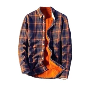 Imagem de Camisas masculinas de outono inverno xadrez grosso quente lã sólida algodão casual camisa masculina camisa masculina, Xadrez amarelo, GG