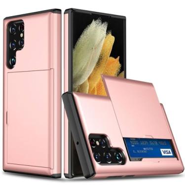 Imagem de Para Samsung S23 Ultra S22 S21 S20 S10 Plus 5G S9 S8 Capa Hard Armor Phone Case para Galaxy Note 20 10 9 8 Capa deslizante para cartão carteira, ouro rosa, para Galaxy S22 Plus