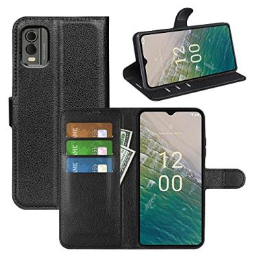 Imagem de Capa de telefone para Nokia C32 4G, couro PU com suporte para cartão de crédito, carteira fina flip com suporte, capa protetora para Nokia C32 4G (preta)