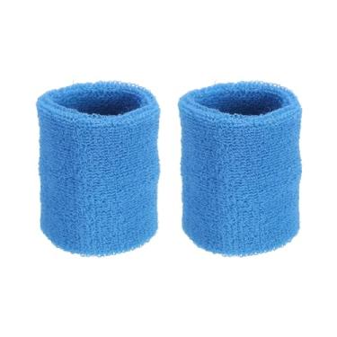 Imagem de PATIKIL Pulseiras esportivas 8 x 10 cm, pacote com 2 faixas de suor absorventes de algodão felpudo para tênis, basquete, malhar, correr, azul celeste