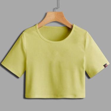 Imagem de Camiseta Cropped Amarelo Pastel Liso Sem Estampa Soltinho - No Sense
