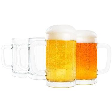Imagem de Pacote com 4 canecas de vidro resistentes - copos de cerveja grandes de 473 ml com alça, seguro para freezer, conjunto clássico de canecas de cerveja para bar e bebidas
