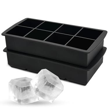 Imagem de Bandejas de gelo grandes de silicone para freezer – Molde de bloco de gelo grande Bongpuda com alça – Molde quadrado de cubo de gelo para uísque e coquetéis, cubos de 5 cm com 8 cavidades de fácil