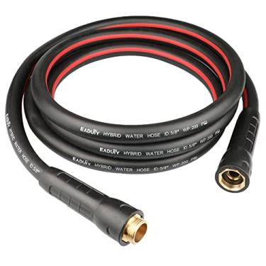 Imagem de EADUTY Mangueira de jardim híbrida de chumbo 1,5 cm x 1,8 m, resistente, leve, flexível com alça giratória e acessórios de latão sólido, cinza + vermelho