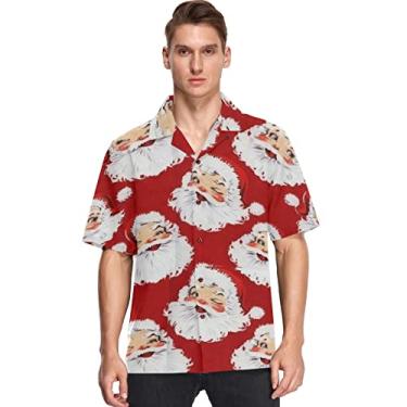 Imagem de Camisas havaianas masculinas manga curta Aloha Beach Shirt Papai Noel vermelho estampa floral verão casual camisas de botão, Multicolorido, XXG