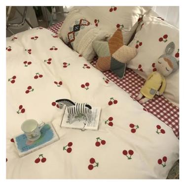Imagem de Jogo de cama lençol de cama plana casal - roupa de cama menino menina conjuntos de cama flor cereja, lençóis de cama (D 1,5 x 2 m 4 peças)