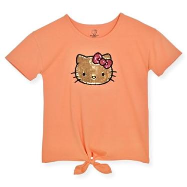 Imagem de Hello Kitty Camiseta feminina com lantejoulas e strass - Camiseta moderna para meninas, Lantejoula coral, 7