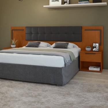 Imagem de Cabeceira Casal Queen 160cm 2 Mesas de Cabeceiras Calitan Frassino/Preto Fosco